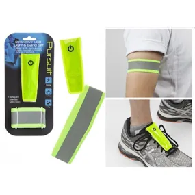 Pursuit Reflective LED Light & Band Set - Safety Gear Nighttime Activities High Visibility Reflective Material Adjustable Bands