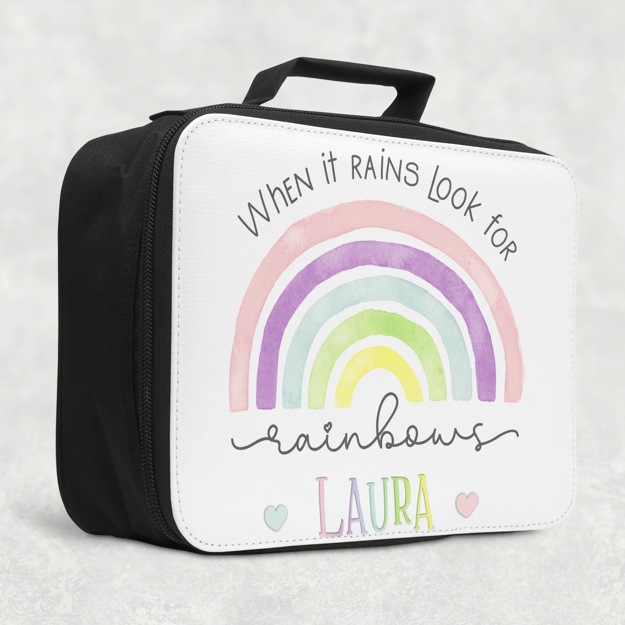 Rainbow Pastel/Blue Personalised Insulated Lunch Bag