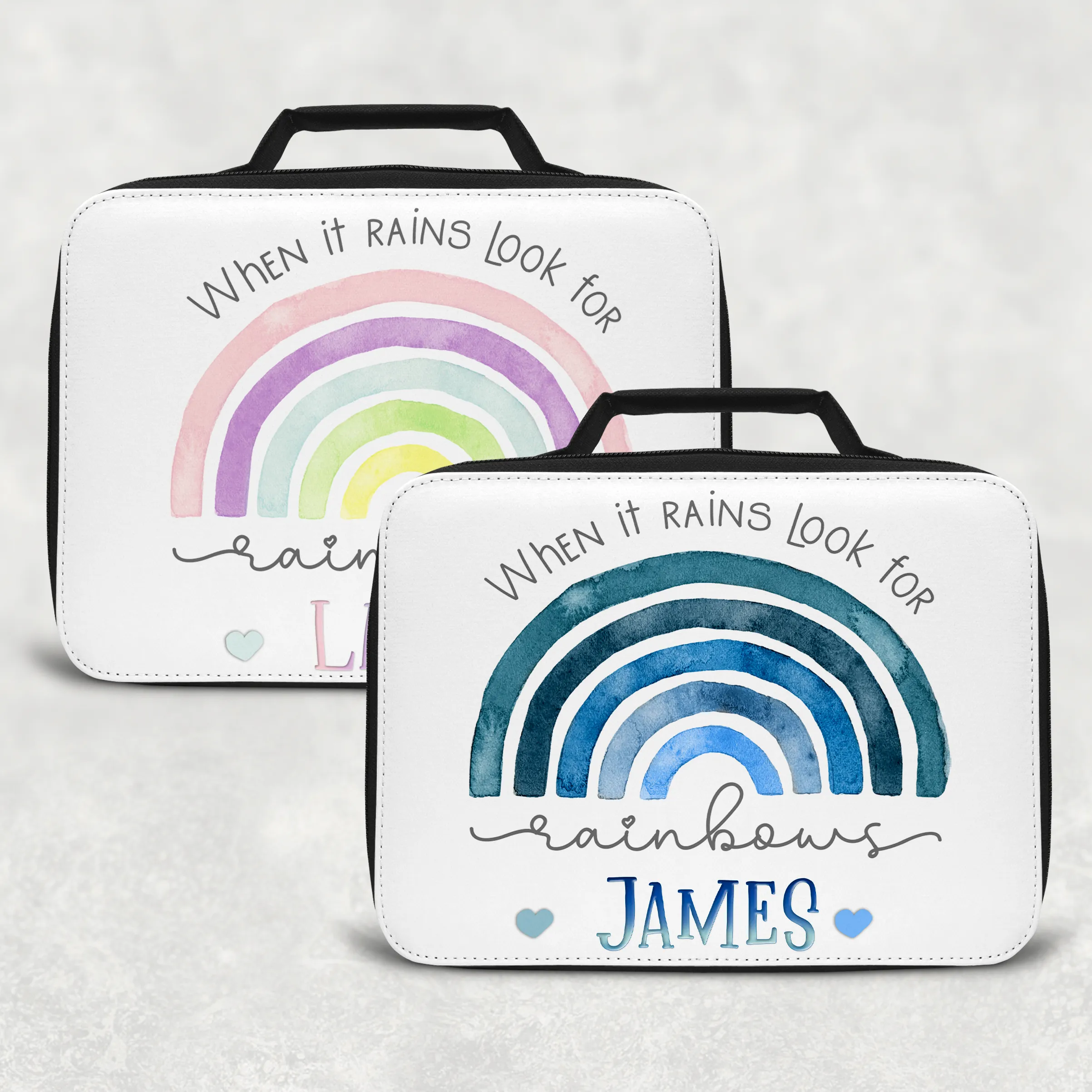 Rainbow Pastel/Blue Personalised Insulated Lunch Bag