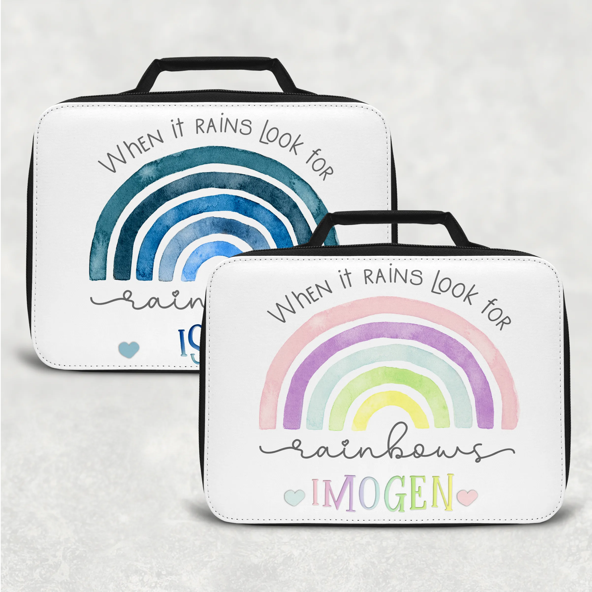 Rainbow Pastel/Blue Personalised Insulated Lunch Bag