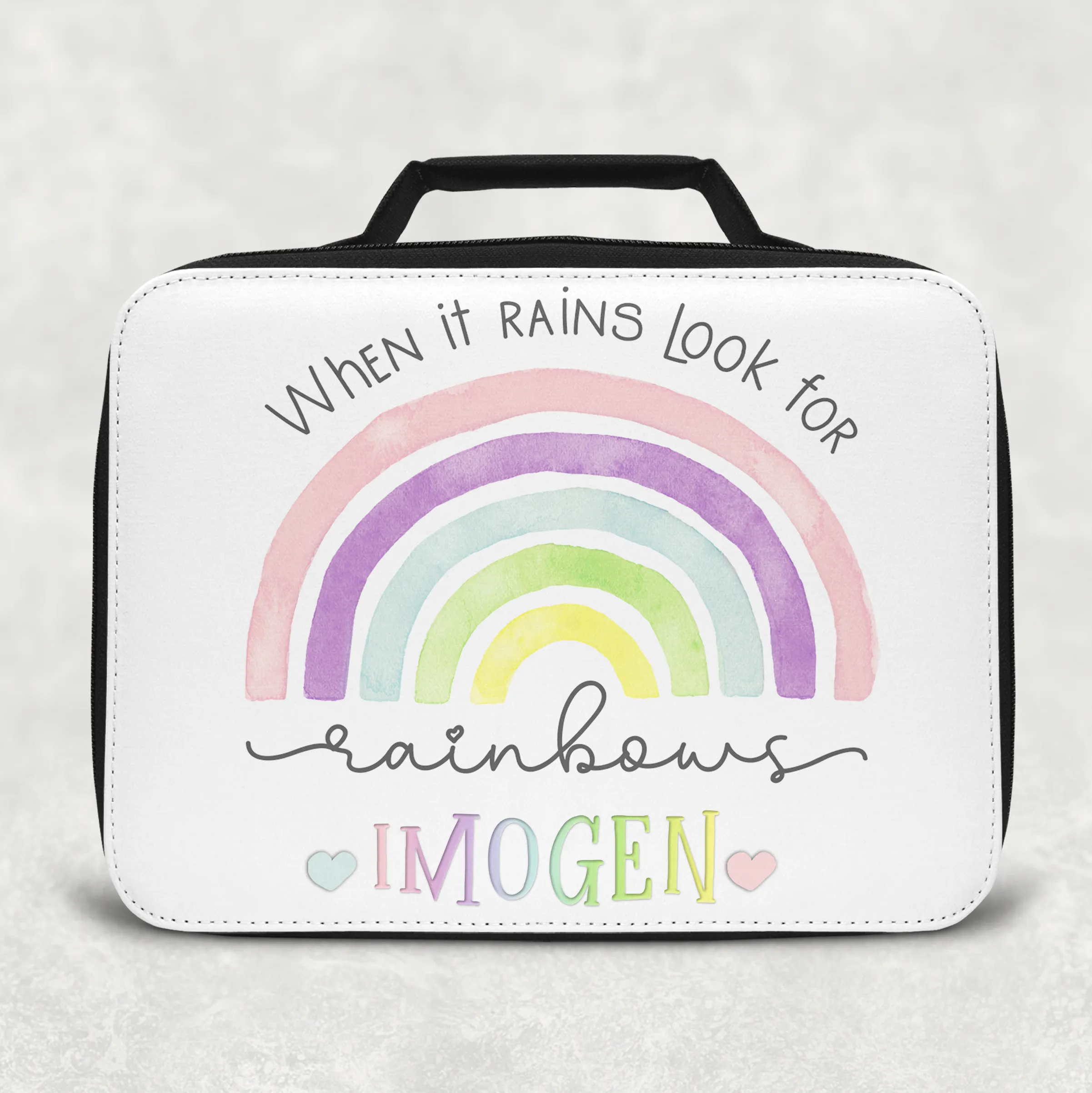 Rainbow Pastel/Blue Personalised Insulated Lunch Bag