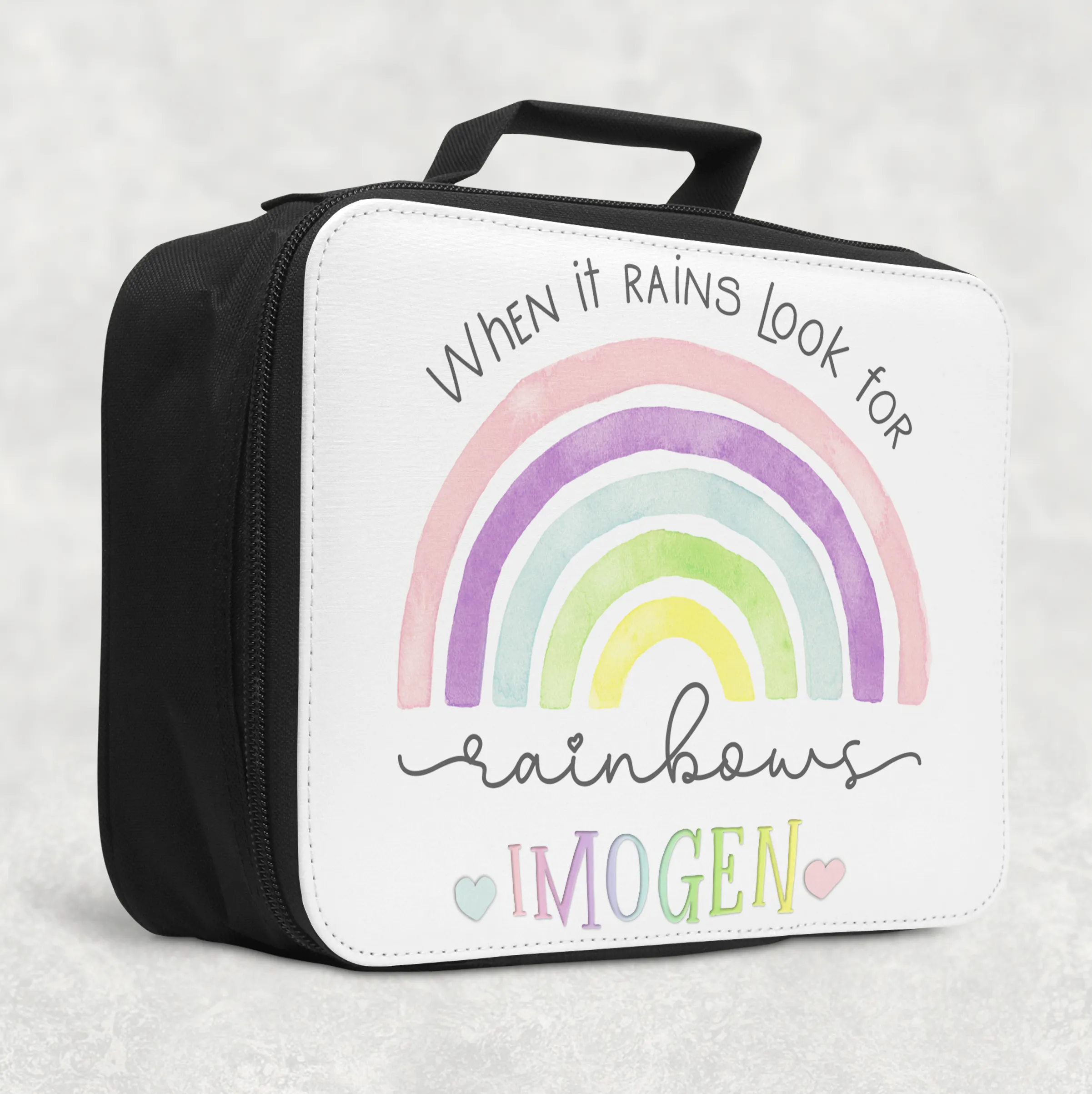 Rainbow Pastel/Blue Personalised Insulated Lunch Bag