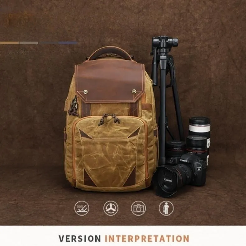 Retro Canvas Multifunctional Practical SLR Camera Backpack Waterproof Notebook Laptop Bag