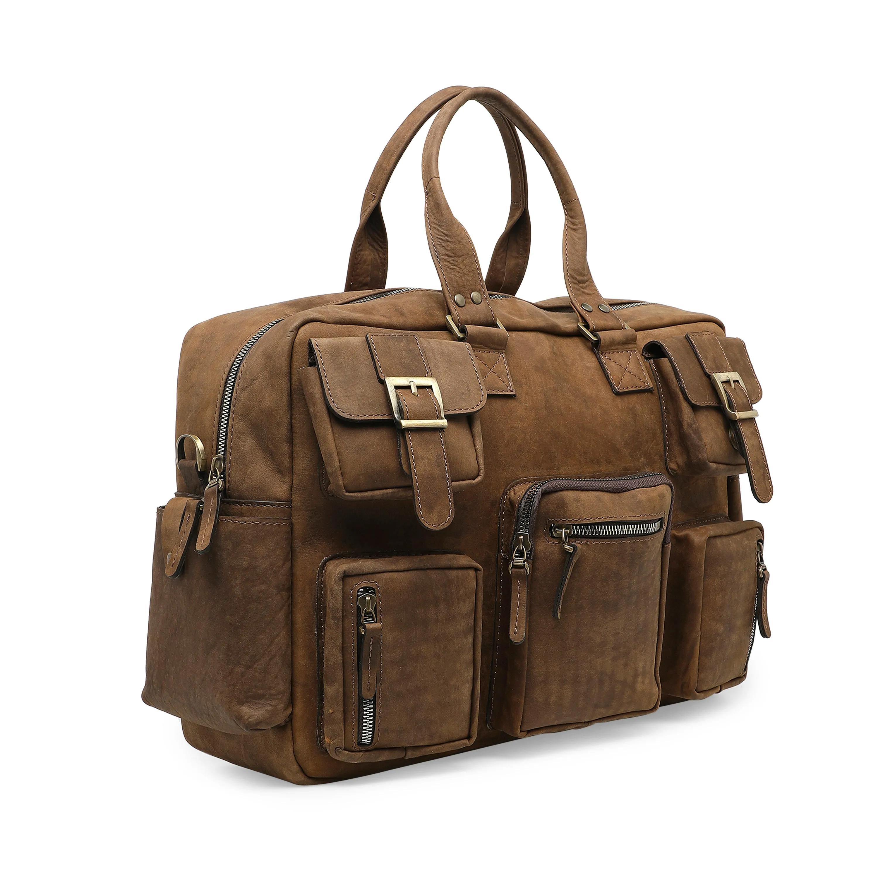 Richard Men's Genuine Leather Travel Bag - Tan