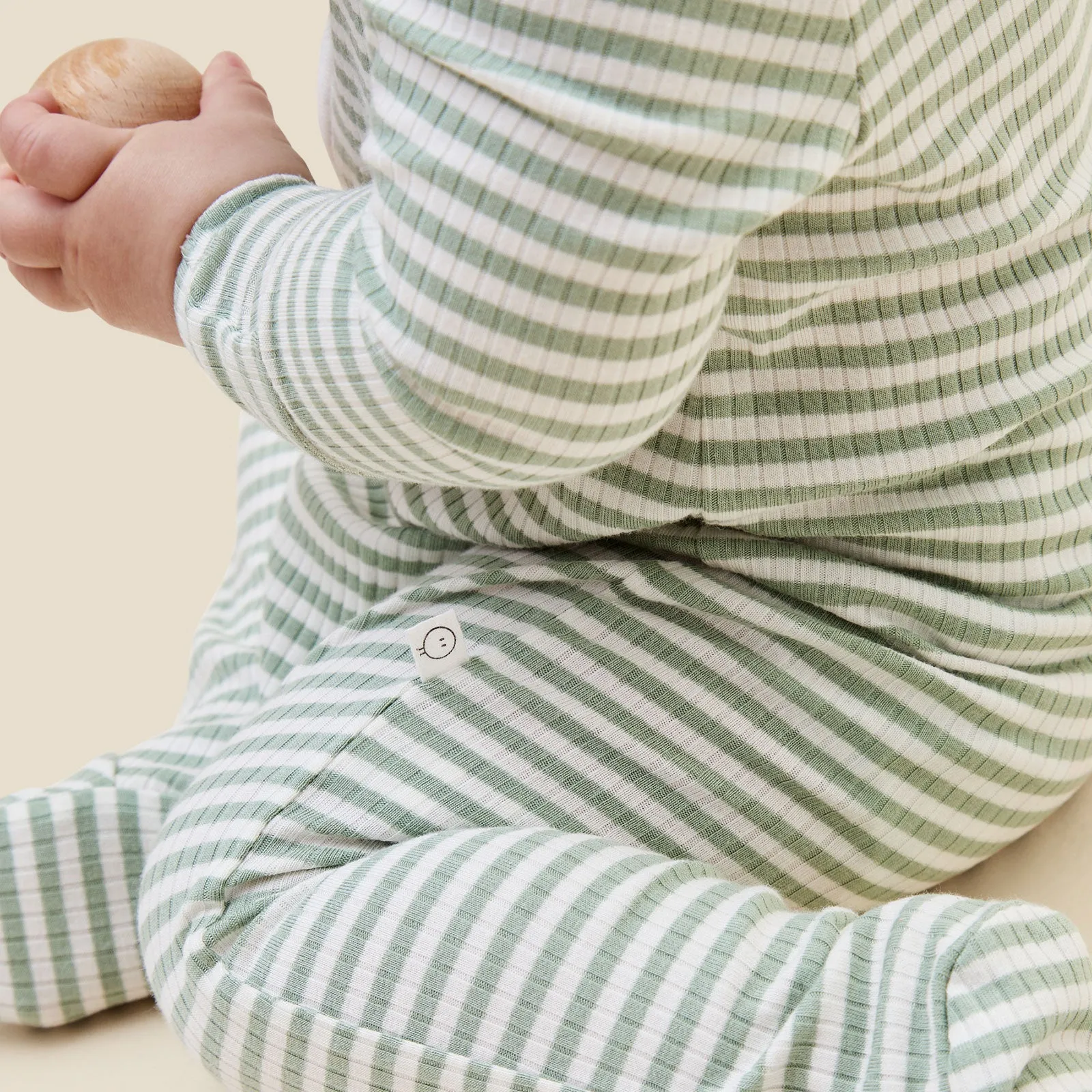 Sage Stripe Ribbed Clever Zip Footed Baby Pajamas