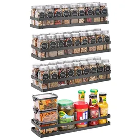 Scnvo Carbon Steel Wall Mounted Spice Rack Organizer 4 Pack, Floating Shelves Storage For Pantry Cabinet Door, Sturdy Hanging Seasoning Organizer Jars Storage For Kitchen, Bathroom, Black