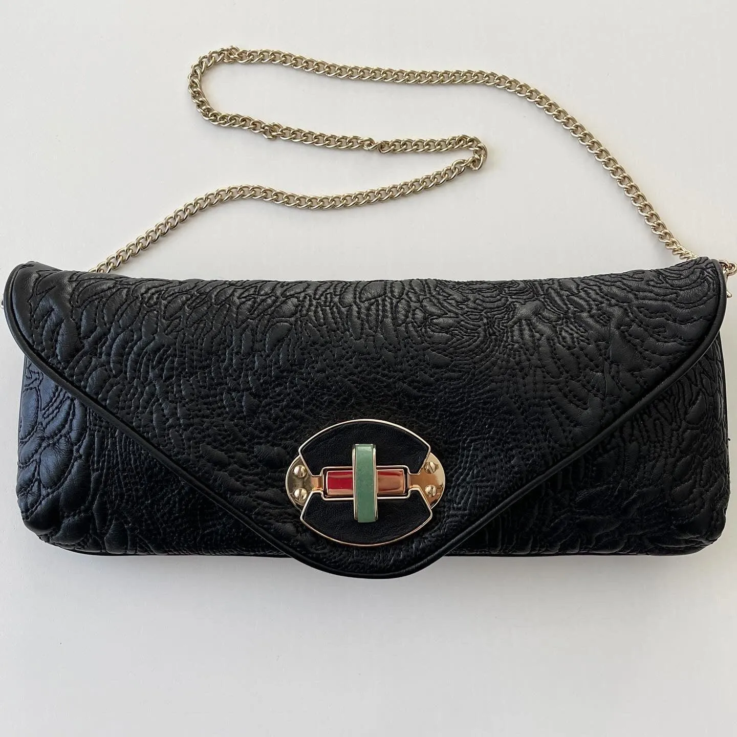 SHANGHAI TANG Leather Handbag With Jade