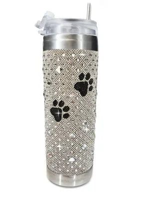 Silver Iridescent Crystal Dog Paw Tumbler | Bling Tumbler |Diamonds in the Ruff Collection