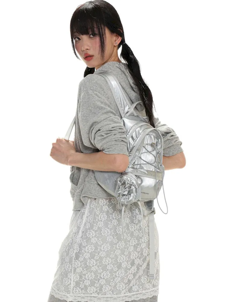 Silver Lightweight Drawstring Casual Backpack【s0000008621】