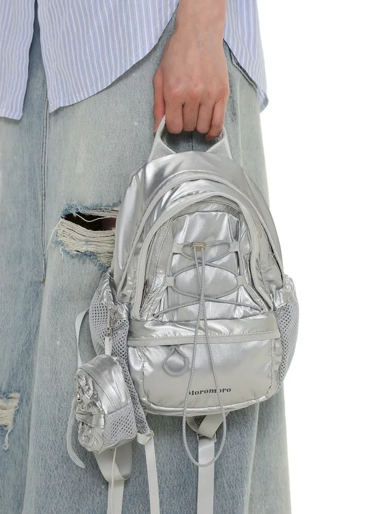 Silver Lightweight Drawstring Casual Backpack【s0000008621】