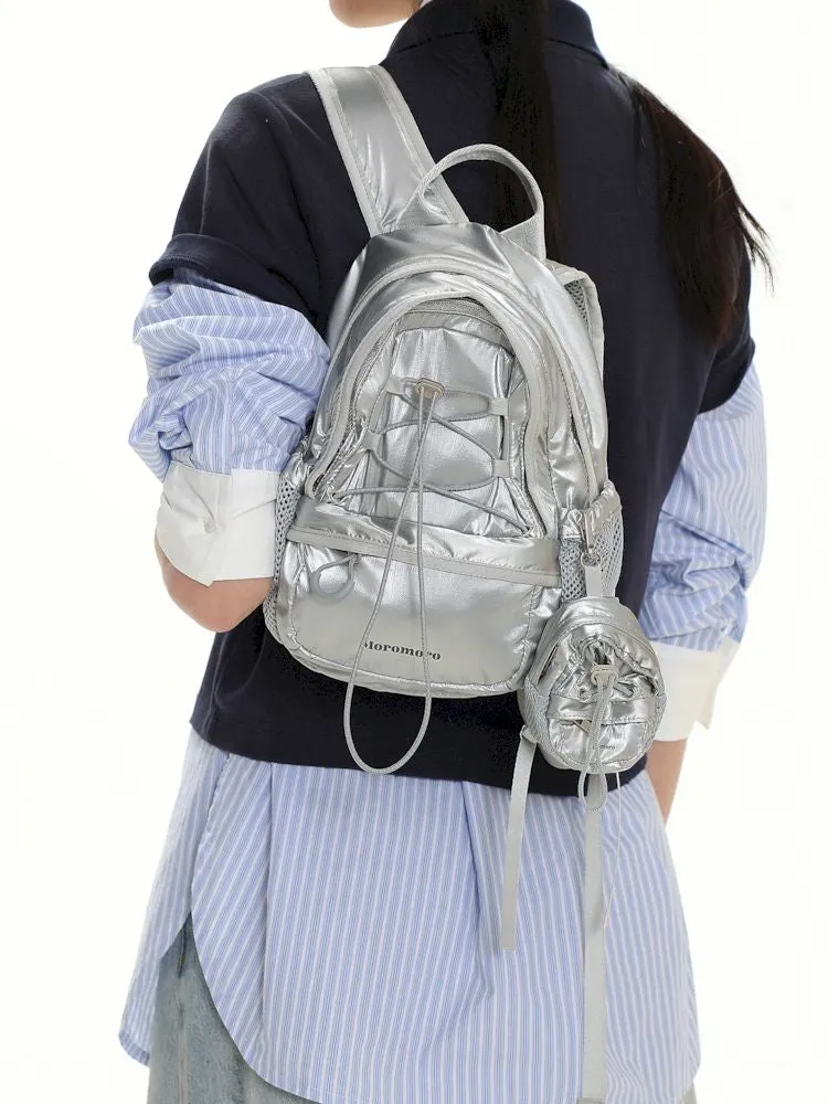 Silver Lightweight Drawstring Casual Backpack【s0000008621】