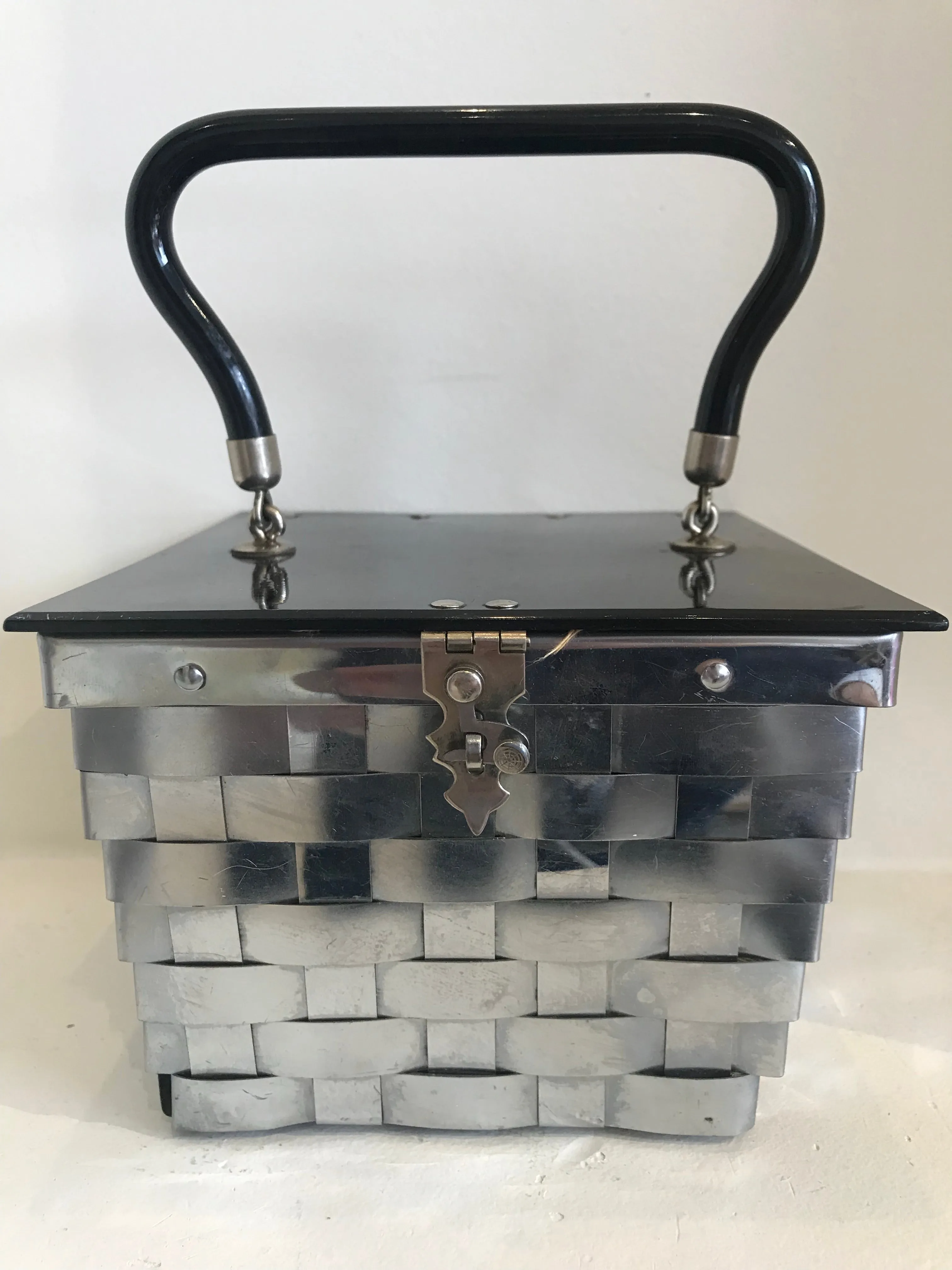 Silver Metal Weave Box Purse 1960s