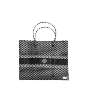 SMALL BLACK SILVER STRIPE TOTE BAG