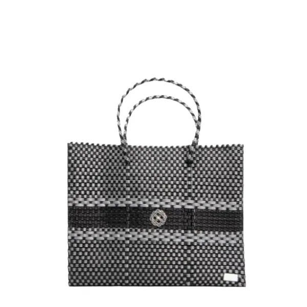 SMALL BLACK SILVER STRIPE TOTE BAG