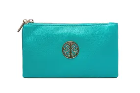 SMALL MULTI-POCKET CROSSBODY PURSE BAG WITH WRISTLET AND LONG STRAP - BLUE GREEN