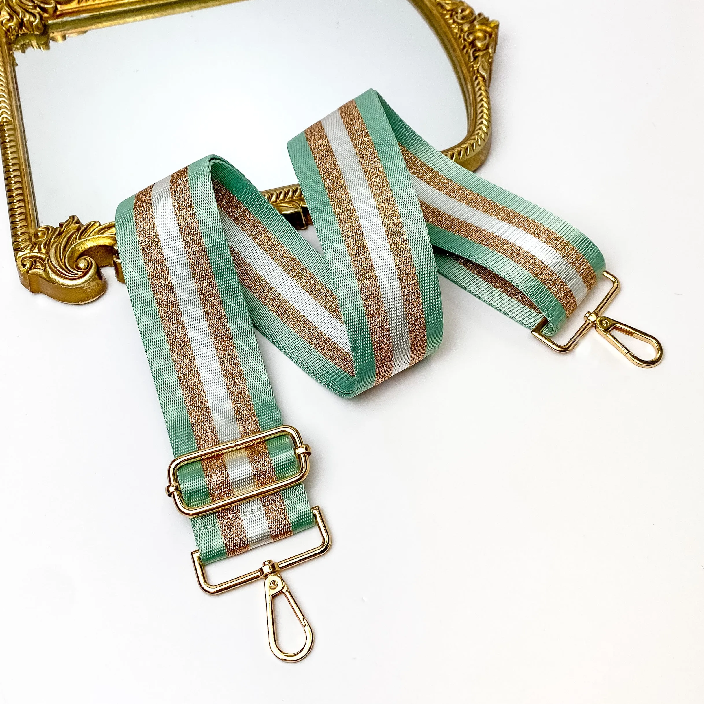 Striped Adjustable Purse Strap in Mint Green