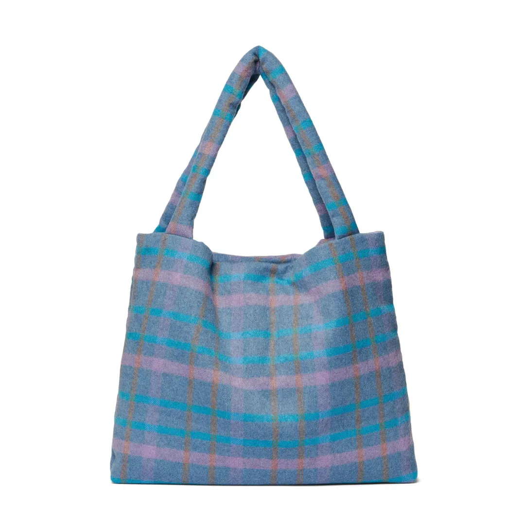 Studio Noos Mom Bag Wool Checked | Sky Blue