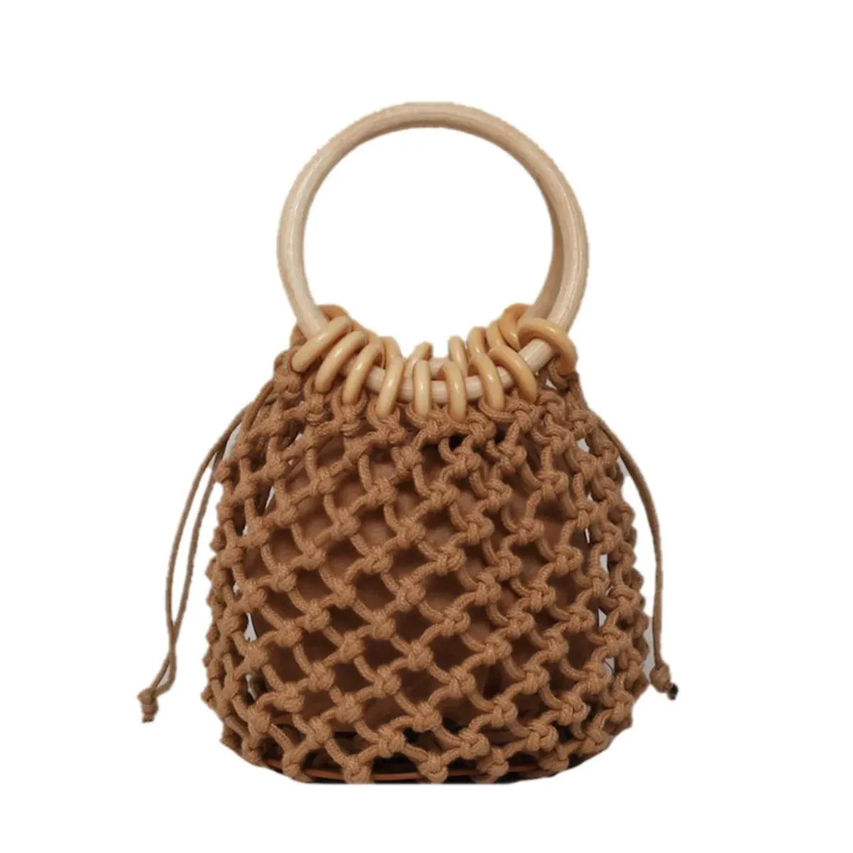 Summer Crochet Bag With Ratten Ring Handle