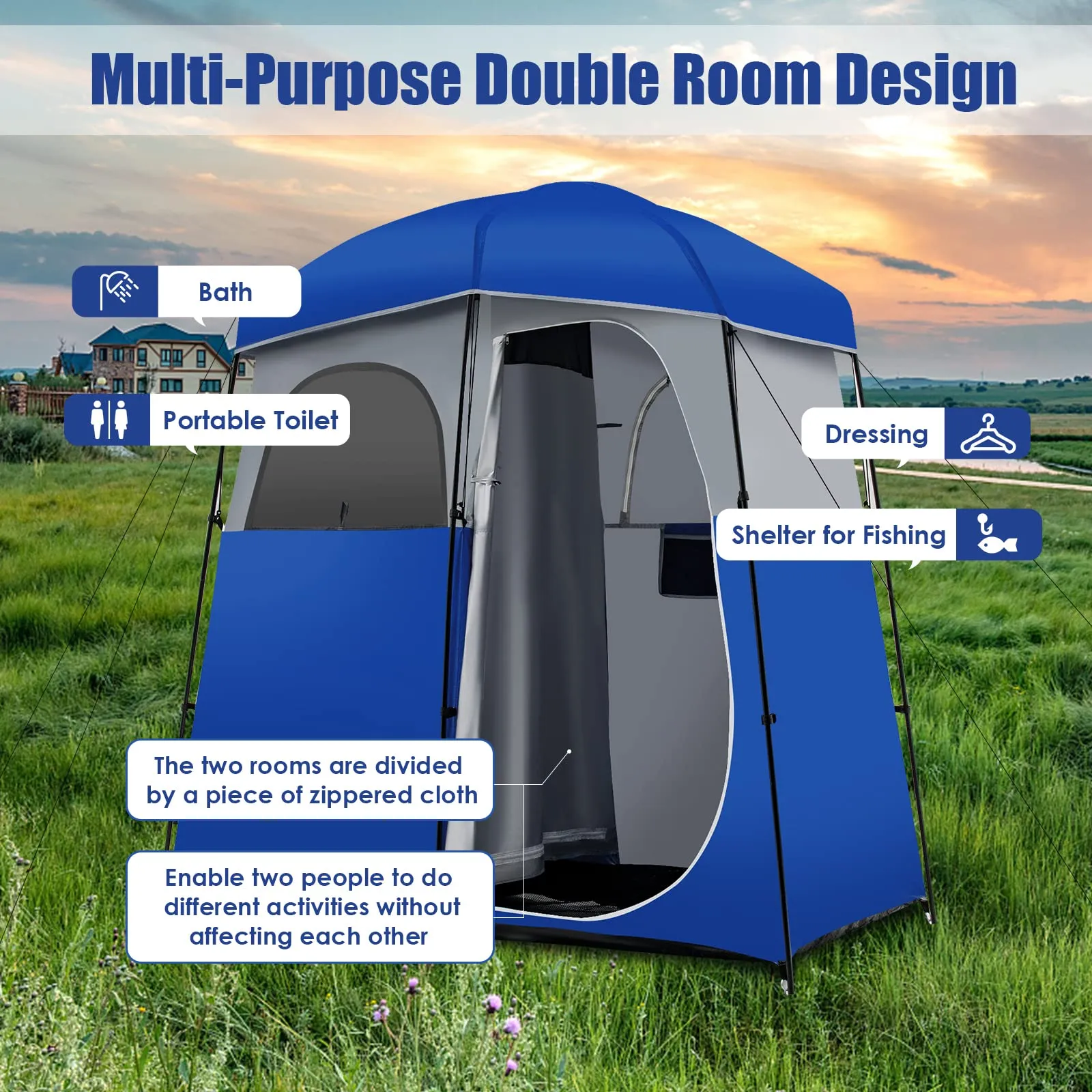 Tangkula Double-Room Shower Tent, Oversize Space Privacy Tent