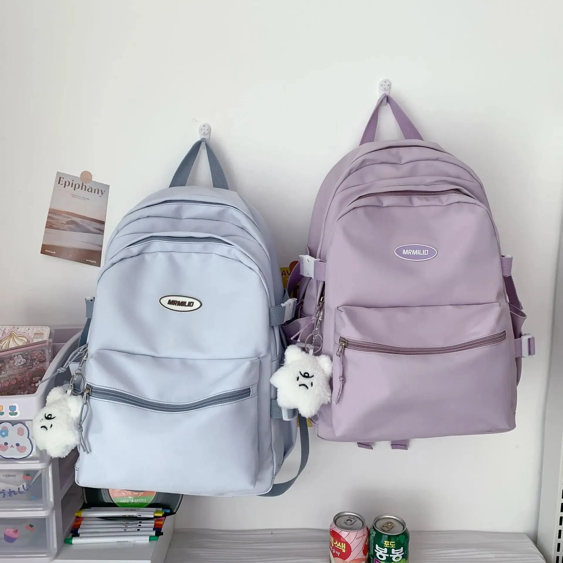 TAVIMART  -  Simple Solid Color Female Purple Backpack Trend Waterproof Nylon Women Backpack Casual School Bag For Teenage Girls Shoulder Bag