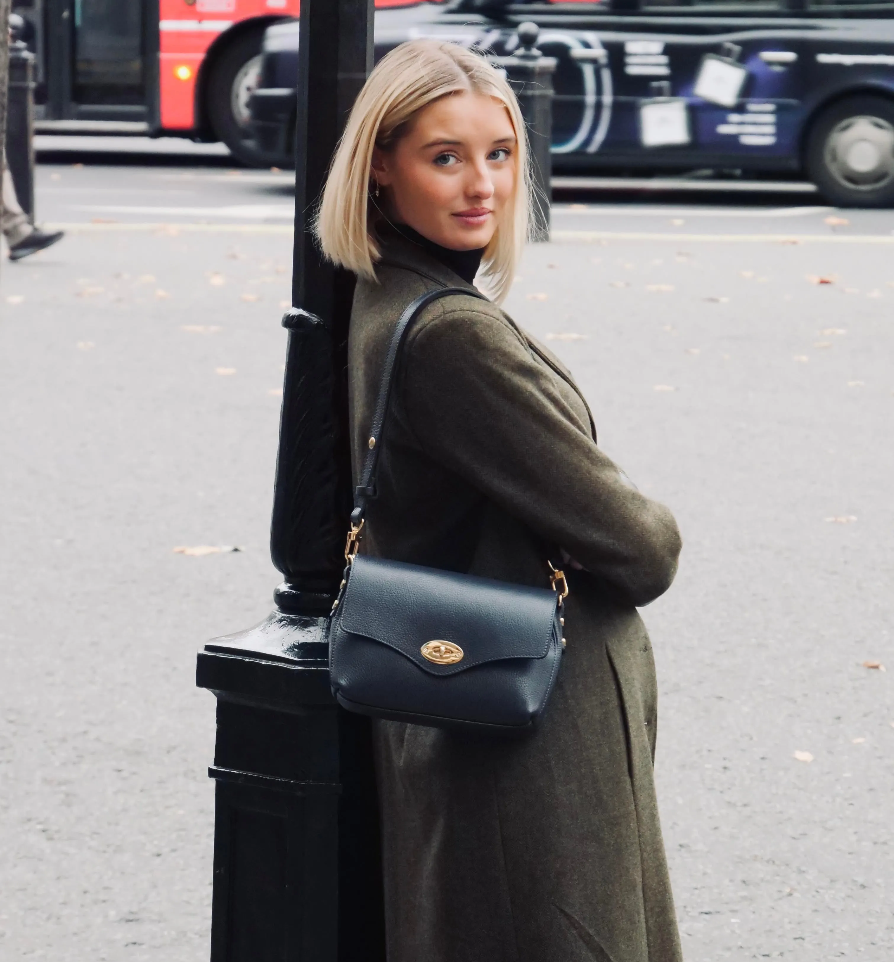 The Maddie Midi Navy Leather Bag