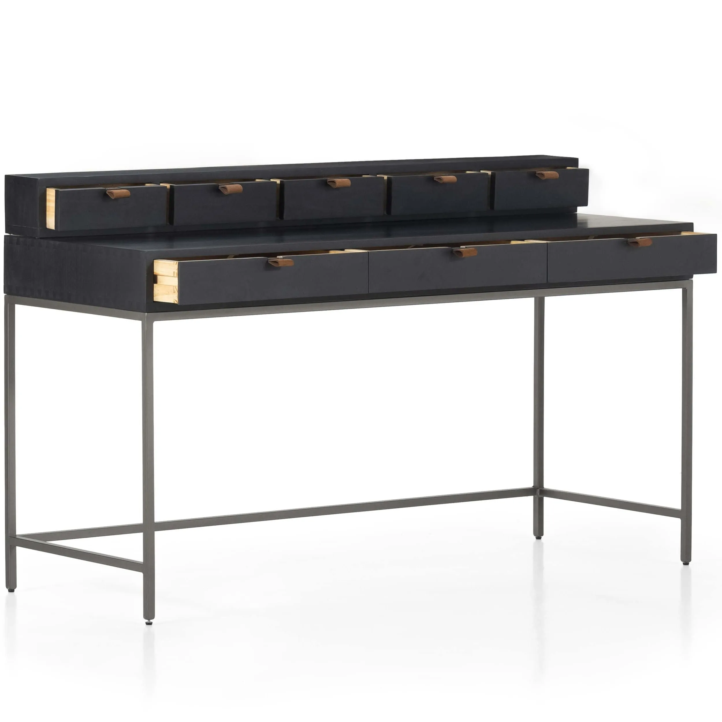 Trey Writing Desk with 5 Drawers Organizer, Black Wash Poplar