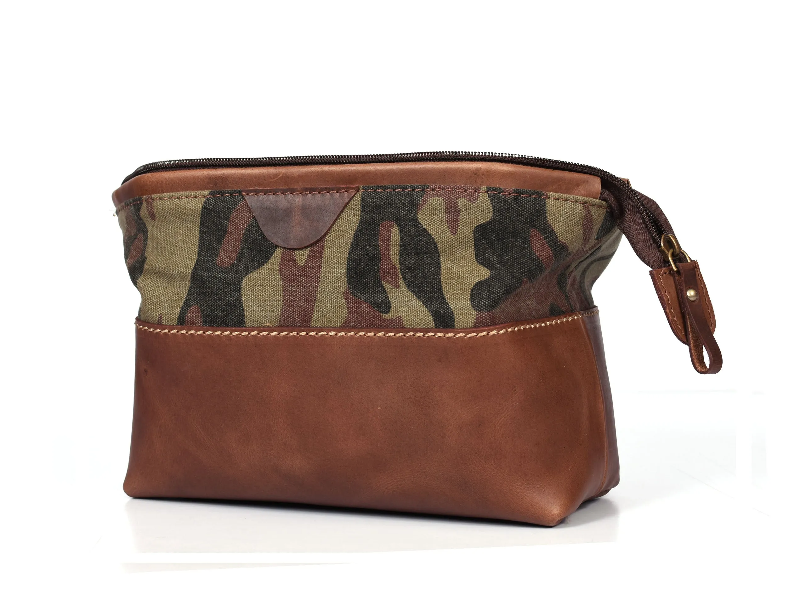 Tyler Leather Camouflage Toiletry Bag -  Camo Green