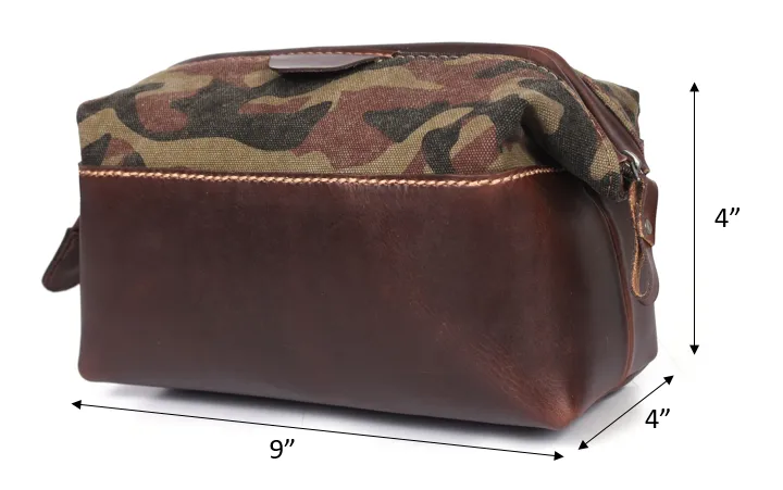 Tyler Leather Camouflage Toiletry Bag -  Camo Green