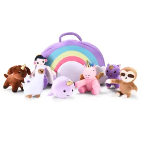 Unicorn Stuffed Animals With Rainbow Bag Set Of 7 - Portable Plush Animal Toys