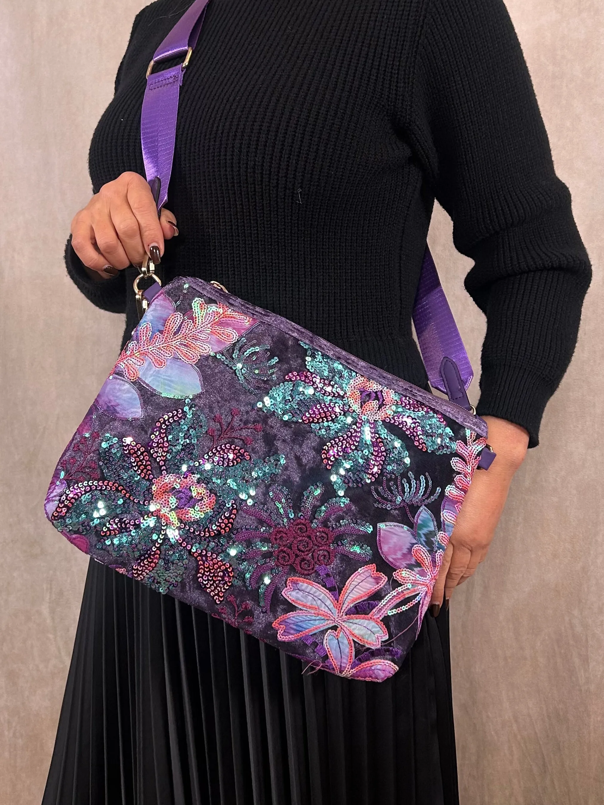 Velvet Flower Sequin Bag