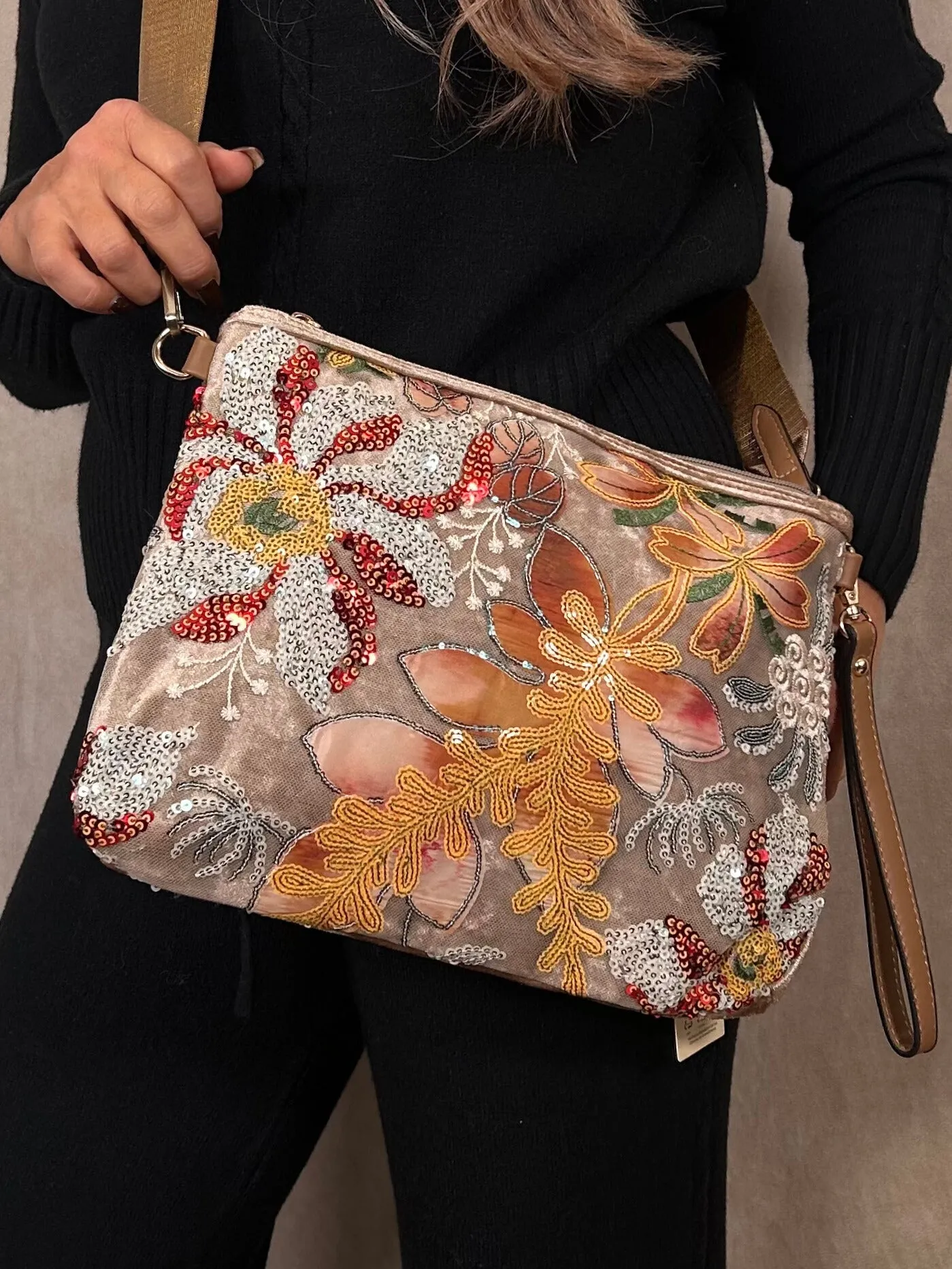 Velvet Flower Sequin Bag