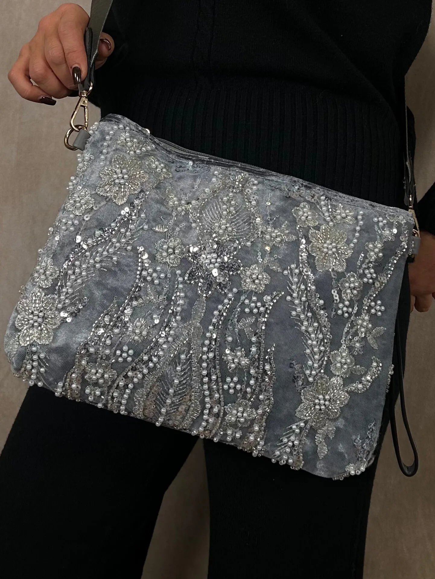 Velvet Flower Sequin Bag