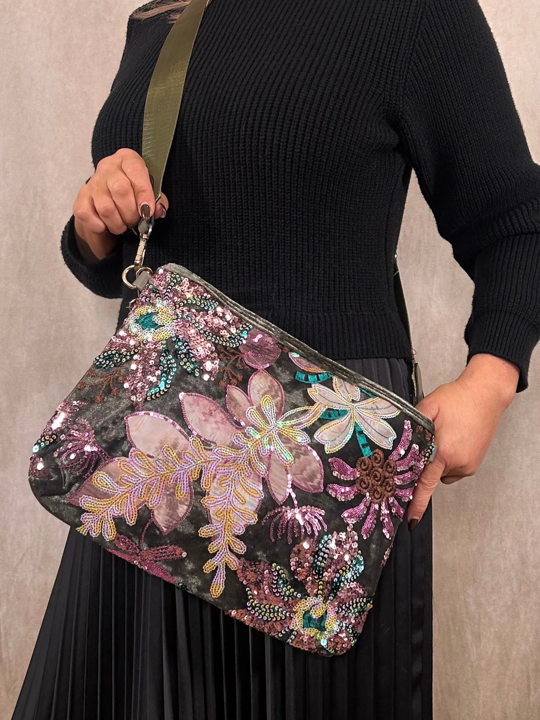 Velvet Flower Sequin Bag