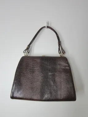 Vintage 1960s Kelly Bag / Brown Faux Snake