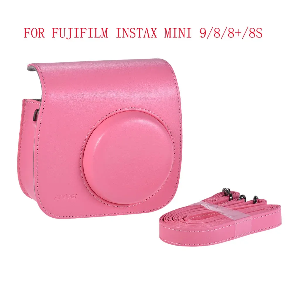 Vintage PU Camera Bag for Fujifilm Instax Mini 90/9/8/8S Instant Film Camera Protective Case Pouch Cover Protector with Strap