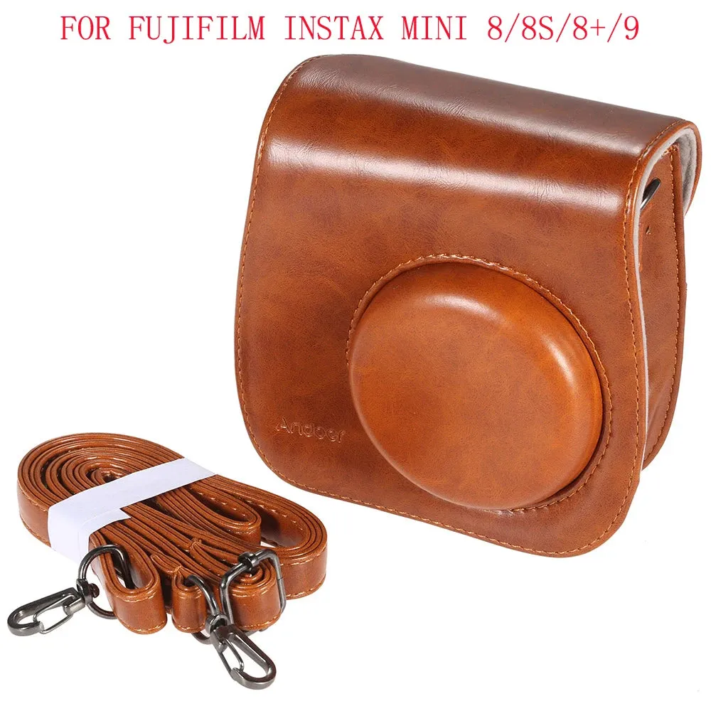 Vintage PU Camera Bag for Fujifilm Instax Mini 90/9/8/8S Instant Film Camera Protective Case Pouch Cover Protector with Strap