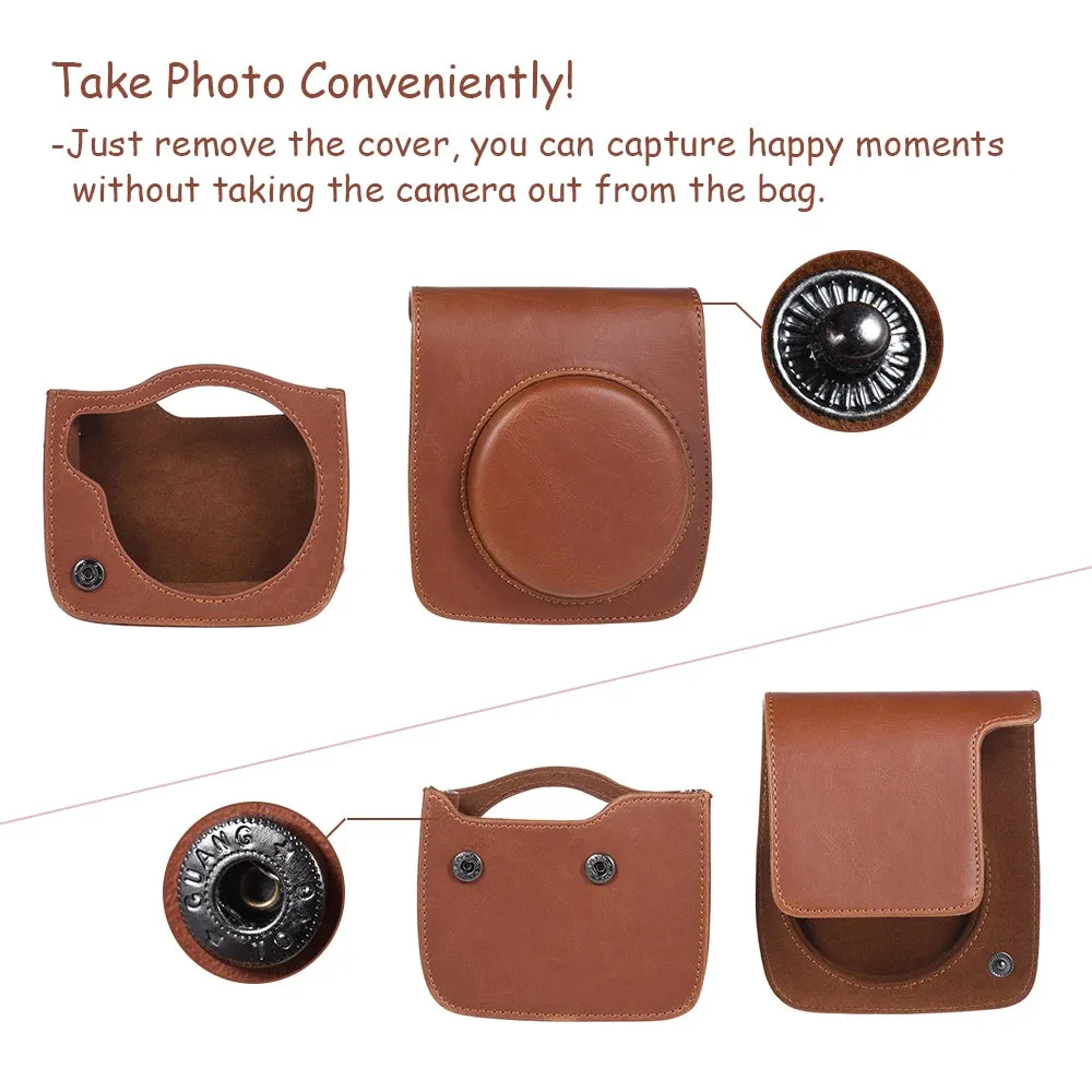 Vintage PU Camera Bag for Fujifilm Instax Mini 90/9/8/8S Instant Film Camera Protective Case Pouch Cover Protector with Strap