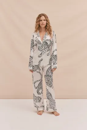 Washable Silk Long Pyjama Set The Jag Print Cream