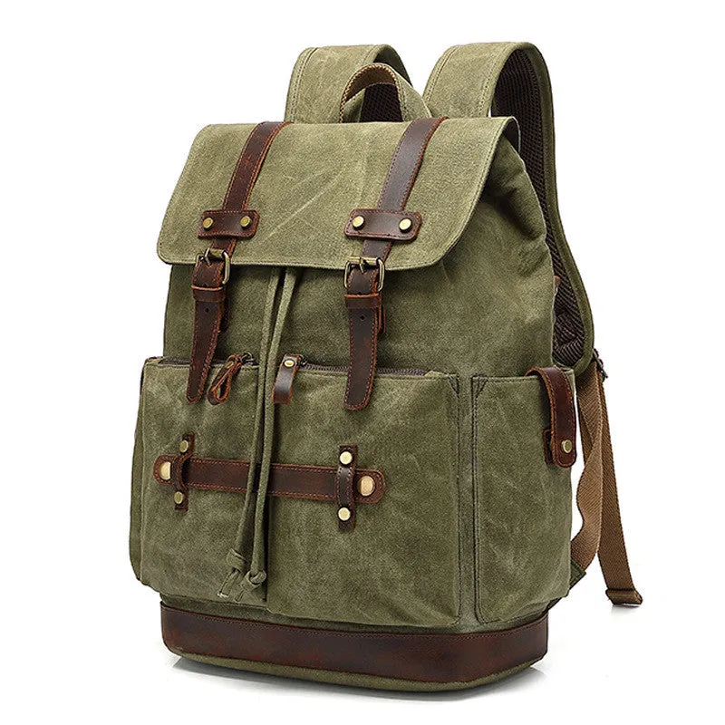 Waxed Canvas Hiking Backpack Waterproof Laptop Backpack School Rucksack