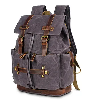 Waxed Canvas Hiking Backpack Waterproof Laptop Backpack School Rucksack