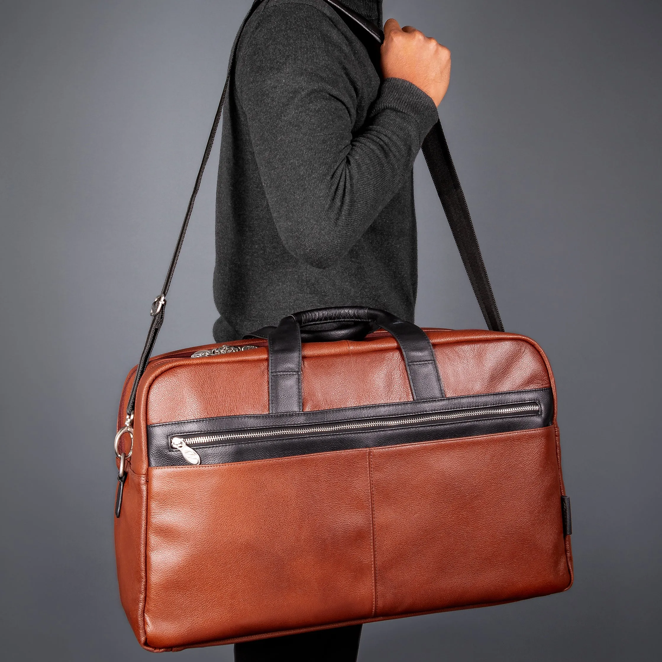 WELLINGTON  | 21” Leather Carry-All Two-Tone Laptop Duffel