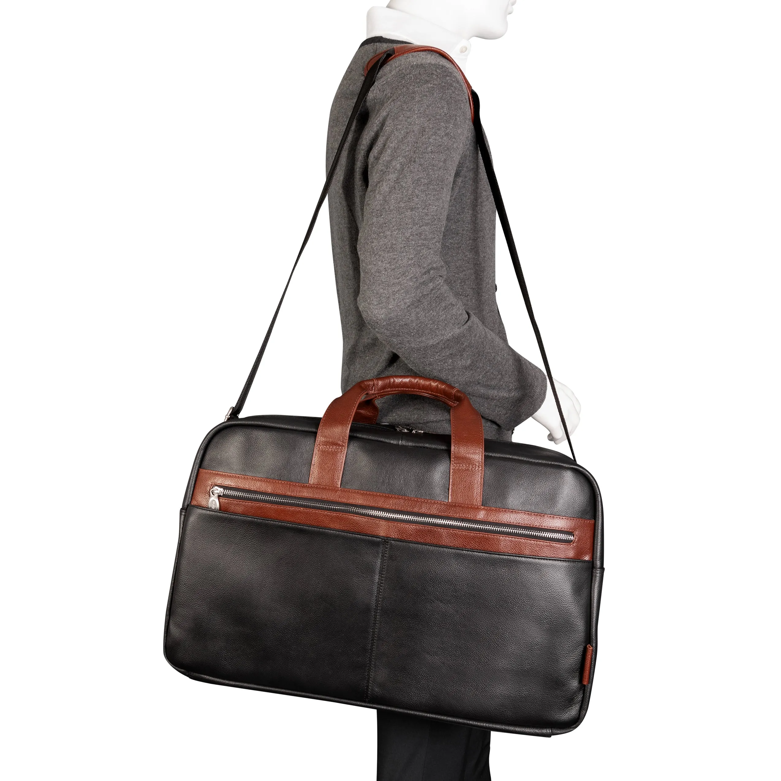 WELLINGTON  | 21” Leather Carry-All Two-Tone Laptop Duffel