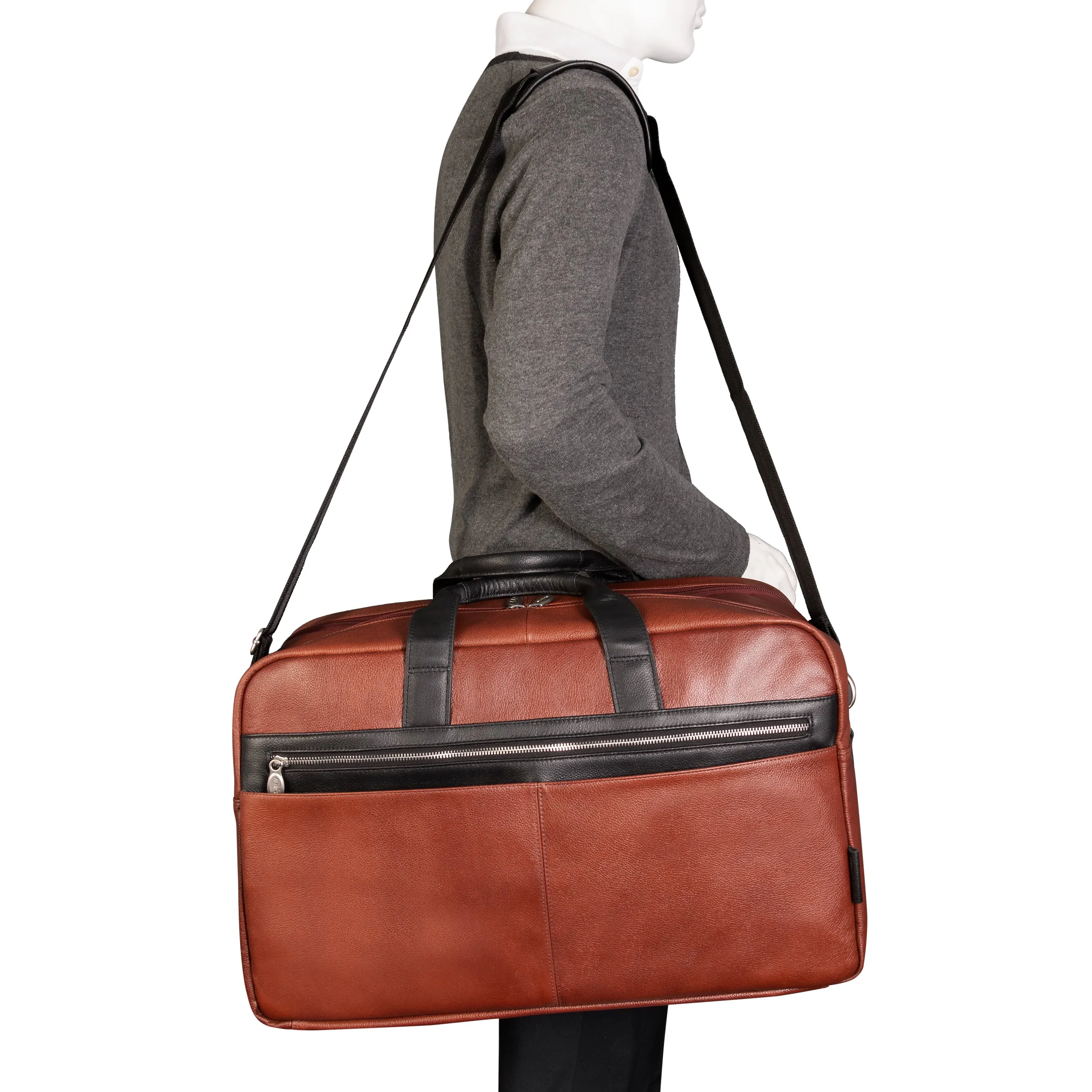 WELLINGTON  | 21” Leather Carry-All Two-Tone Laptop Duffel