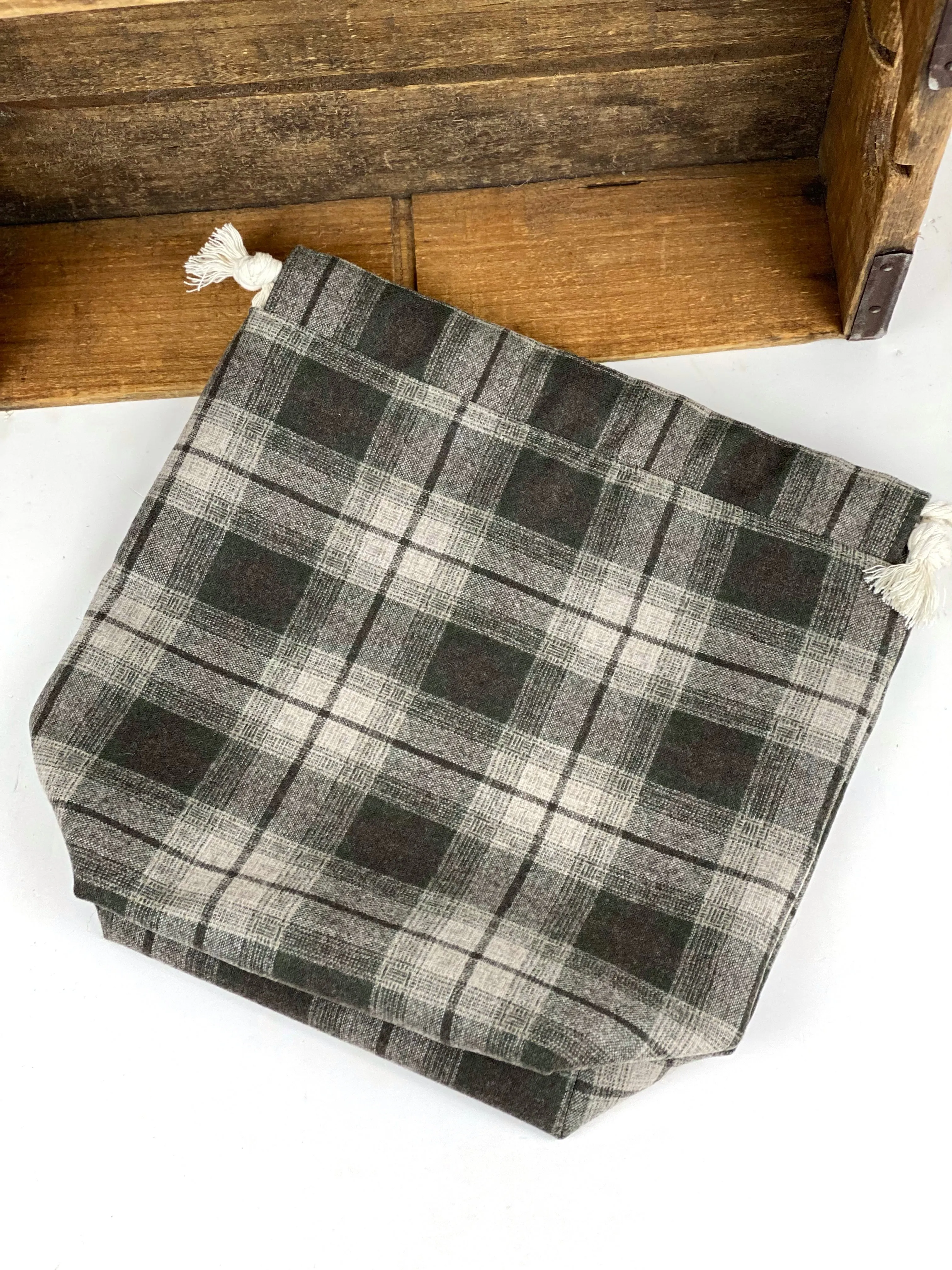 Wool or Flannel Small Sock or Hat Drawstring Project Shoe Storage Bag