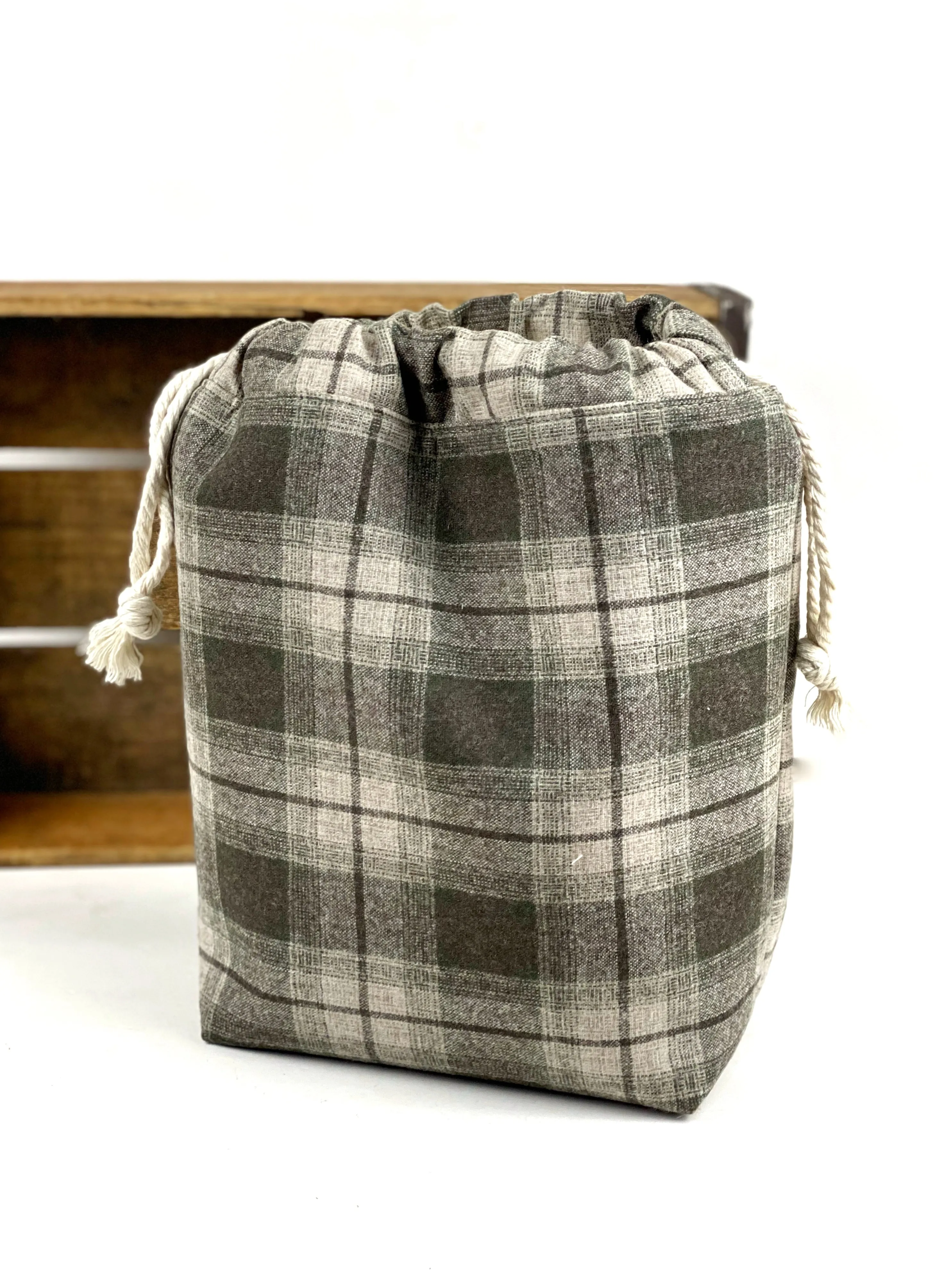 Wool or Flannel Small Sock or Hat Drawstring Project Shoe Storage Bag