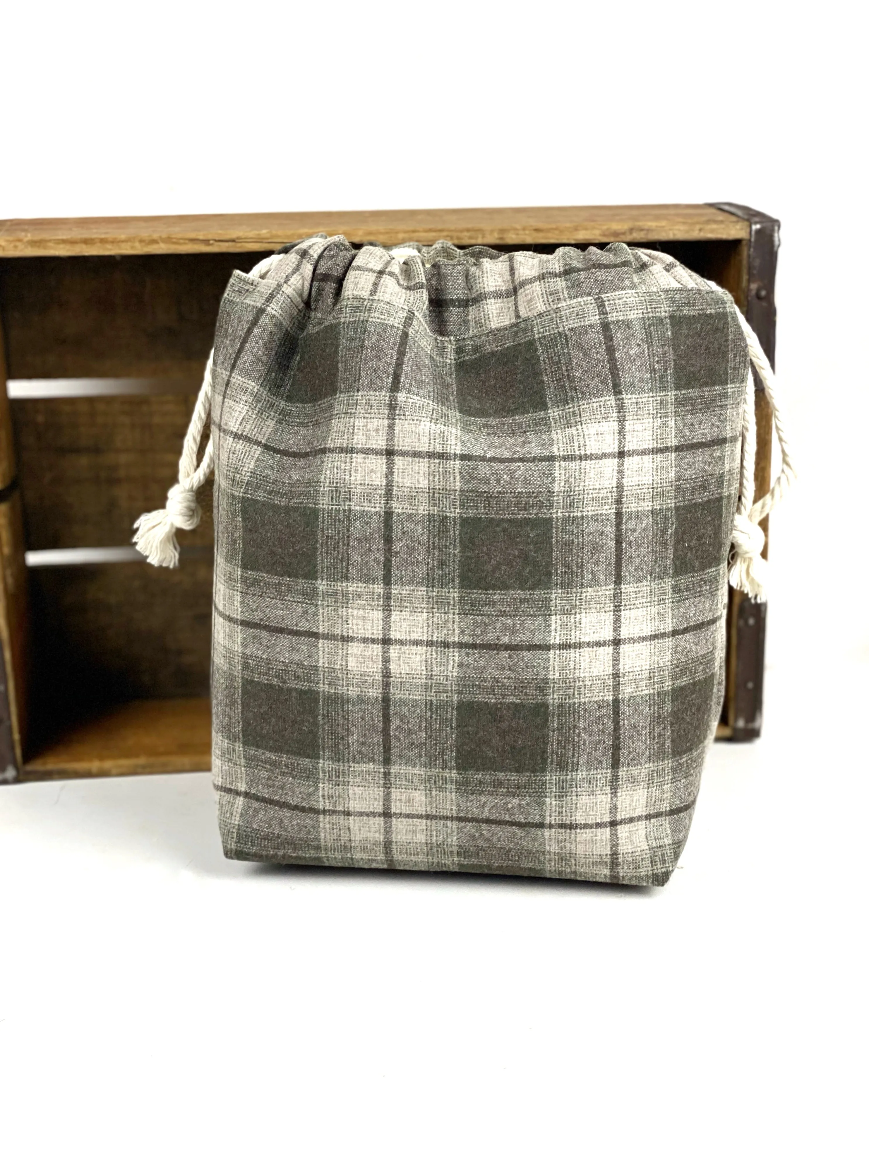 Wool or Flannel Small Sock or Hat Drawstring Project Shoe Storage Bag