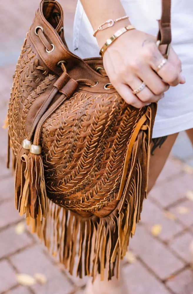 Woven Leather Shoulder Satchel Bag