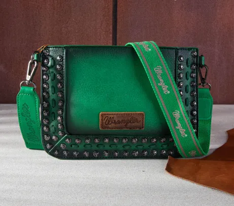 Wrangler Green Rivets Studded Crossbody Clutch Wristlet WG65-2004SGN